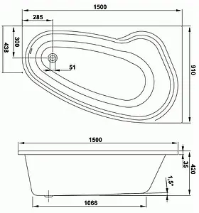 Ванна акриловая Vagnerplast Avona 150x90 L VPBA159AVO3LX-04, 2