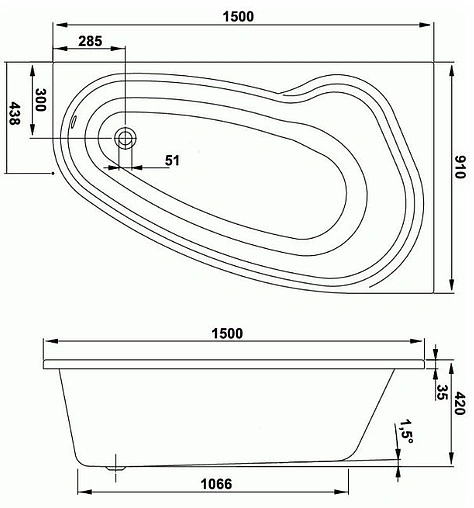 Ванна акриловая Vagnerplast Avona 150x90 L VPBA159AVO3LX-04