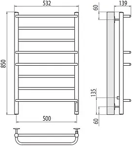 Полотенцесушитель электрический лесенка Terminus Евромикс П8 500х850 электро quick touch полированная сталь 4670078531292, 2