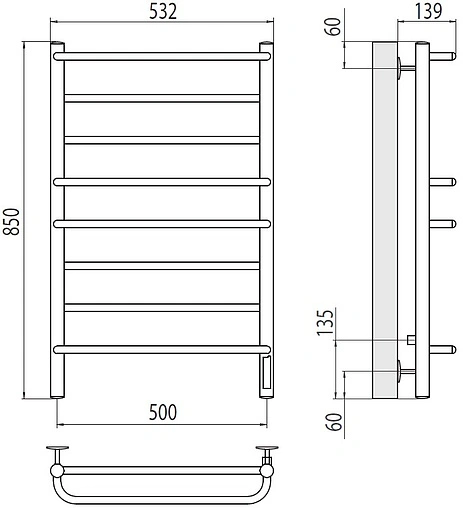 Полотенцесушитель электрический лесенка Terminus Евромикс П8 500х850 электро quick touch полированная сталь 4670078531292