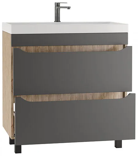 Тумба-умывальник напольная Домино Bruno 80 графит/дуб вотан DBr2904T+4627173210188