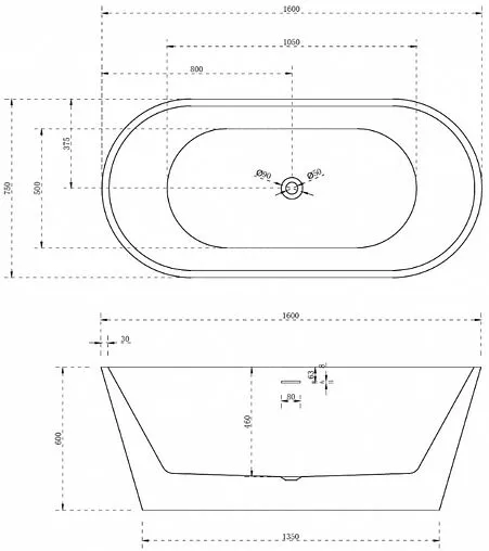 Ванна акриловая отдельностоящая Abber 160x75 AB9320-1.6