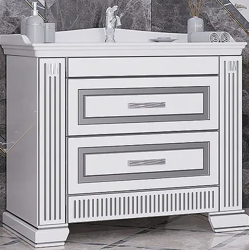 Тумба под умывальник напольный Opadiris Оникс 100 белый глянц/с серебряной патиной 00-00003527