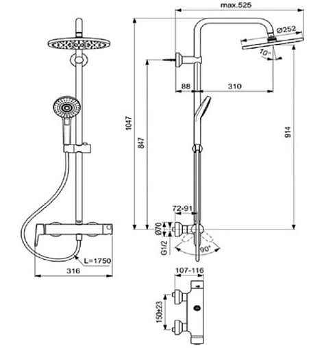 Душевая система со смесителем для душа Ideal Standard IdealRain Eco Evo SL хром B2266AA