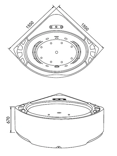Ванна акриловая с гидромассажем Gemy 155x155 G9252
