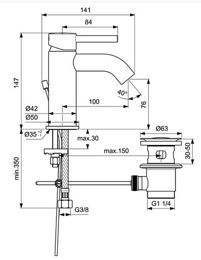 Смеситель для раковины Ideal Standard Ceraline чёрный матовый/хром BC203U4 Смеситель для раковины Ideal Standard Ceraline чёрный матовый/хром BC203U4