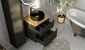 Тумба-умывальник подвесная Jorno Wood 60 серый wood.01.60/P/GR+ Тумба-умывальник подвесная Jorno Wood 60 серый wood.01.60/P/GR+, 3