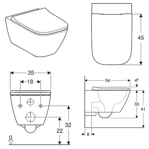 Унитаз подвесной безободковый Geberit Smyle Square Rimfree белый 500.683.01.1
