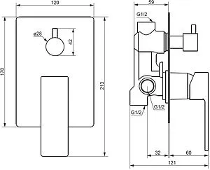 Смеситель для ванны скрытого монтажа Damixa Gala чёрный матовый 537100300 Смеситель для ванны скрытого монтажа Damixa Gala чёрный матовый 537100300, 2