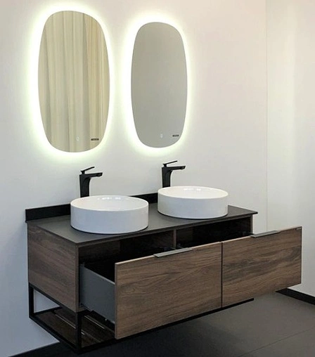 Тумба-умывальник подвесная Comforty Порто 120-2 дуб тёмно-коричневый/чёрный 00-00001287CF