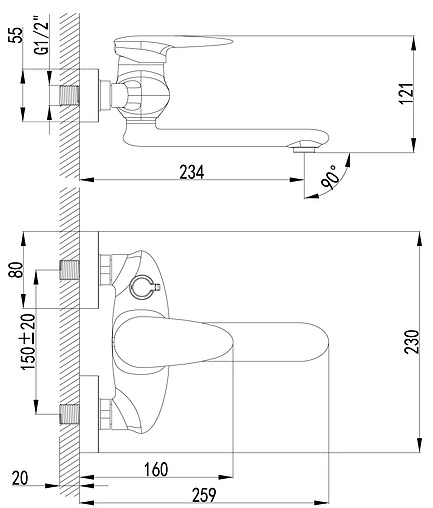 Смеситель для ванны Lemark Status хром LM4414C