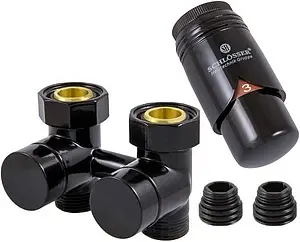 Узел нижнего подключения радиатора прямой с термоголовкой М22x1.5 x ¾"ек (½"н) Schlosser Exclusive черный Ral 9005 601000104 Узел нижнего подключения радиатора прямой с термоголовкой М22x1.5 x ¾"ек (½"н) Schlosser Exclusive черный Ral 9005 601000104, 1