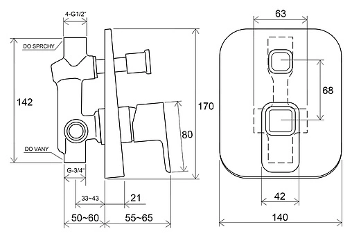 Смеситель для ванны скрытого монтажа Ravak 10° TD 061.00 хром X070068