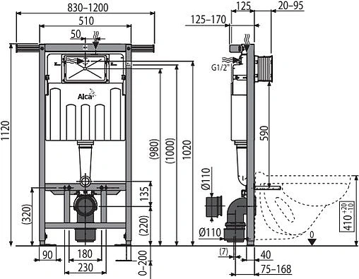 Инсталляция для подвесного унитаза AlcaPlast Jadromodul AM102/1120