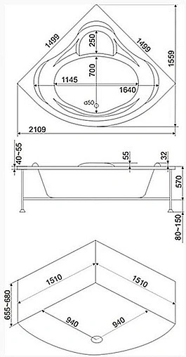 Ванна акриловая Bas Модена 150х150 В 00025 Ванна акриловая Bas Модена 150х150 В 00025