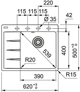 Мойка кухонная Franke Fragranite CNG 61½11-62 TL R оникс 114.0639.710 Мойка кухонная Franke Fragranite CNG 61½11-62 TL R оникс 114.0639.710, 2
