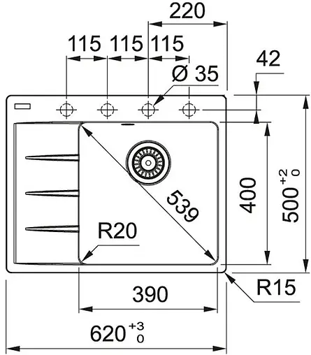 Мойка кухонная Franke Fragranite CNG 61½11-62 TL R оникс 114.0639.710