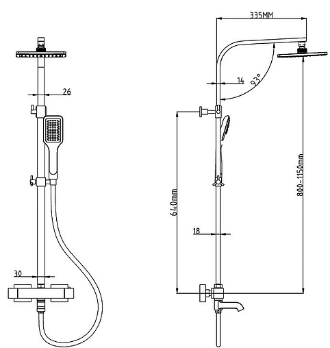 Душевая система с термостатом для ванны SMARTsant Квадро хром SM1210AA