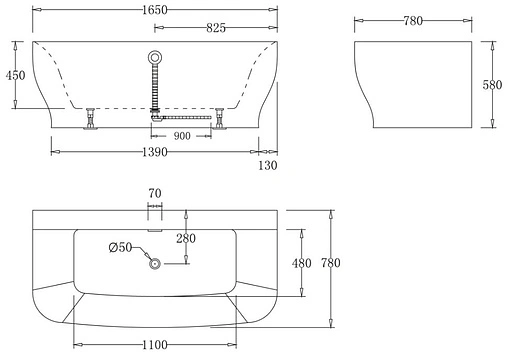 Ванна акриловая BelBagno 165x78 белый BB74-1650