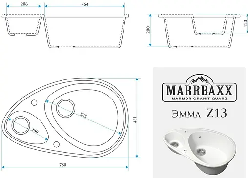 Мойка кухонная Marrbaxx Эмма 78 тёмно-серый Z13Q8 Мойка кухонная Marrbaxx Эмма 78 тёмно-серый Z13Q8
