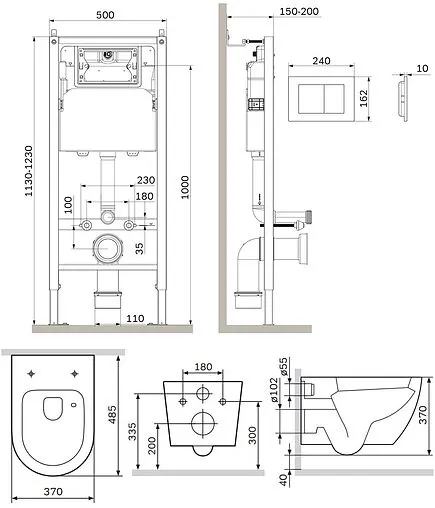 Комплект 6 в 1 Am.Pm Like Aquaspin IS90201.801900 с кнопкой белый глянцевый