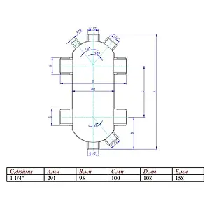 Гидрострелка 8.6 м³/час до 200 кВт 1¼"н x 1¼"н Valtec VT.VAR05.SS.07 Гидрострелка 8.6 м³/час до 200 кВт 1¼"н x 1¼"н Valtec VT.VAR05.SS.07, 2