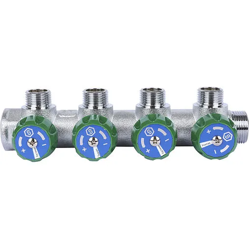 Коллектор регулирующий проходной 4 отвода ¾&quot;в/н x ½&quot;н Stout SMB-6849-341204