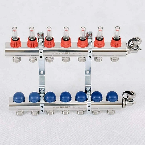 Группа коллекторная с расходомерами 7 отводов 1&quot;в/в x ¾&quot;ек Uni-fitt 440E4307