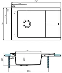 Мойка кухонная Aquaton Делия 78.7 графит 1A715132DE210 Мойка кухонная Aquaton Делия 78.7 графит 1A715132DE210, 2