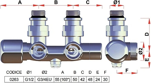 Узел нижнего подключения радиатора с байпасом терморегулирующий угловой ¾&quot;ек x ¾&quot;ек (½&quot;н) LadyFAR серебро FL 0263 3412