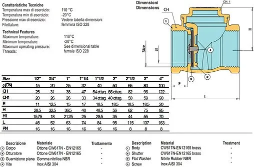 Клапан обратный поворотный 1¼"в x 1¼"в Tiemme clapet FULL 3500017 Клапан обратный поворотный 1¼"в x 1¼"в Tiemme clapet FULL 3500017
