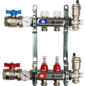 Группа коллекторная с расходомерами 2 отвода 1&quot;в/в x ¾&quot;ек Stout SMS 0907 000002, 1