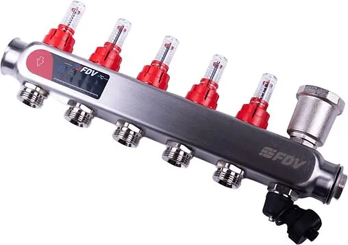 Группа коллекторная с расходомерами 5 отводов 1&quot;в/в x ¾&quot;ек FDV S1103C-2/5