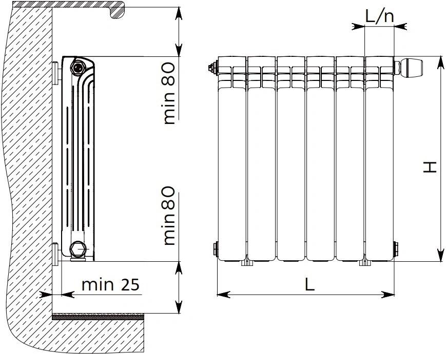 Радиатор биметаллический 6 секций STI Bimetal 350/80