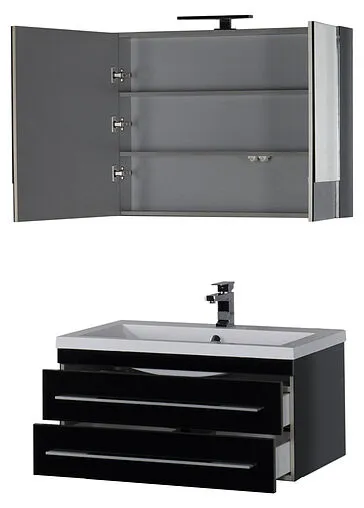 Шкаф-зеркало Aquanet Верона 90 L чёрный 00172340 Шкаф-зеркало Aquanet Верона 90 L чёрный 00172340