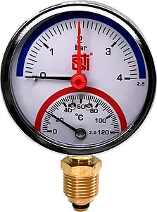 Термоманометр радиальный STI 80мм 4 бар 120°С ½&quot; ТМР80-12-04УП, 1