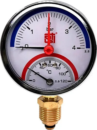 Термоманометр радиальный STI 80мм 4 бар 120°С ½&quot; ТМР80-12-04УП
