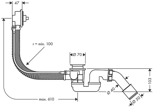 Слив-перелив для ванны без накладок Hansgrohe Flexaplus 58140180