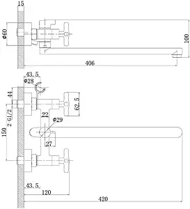 Смеситель для ванны с длинным изливом Rossinka хром RS39-84 Смеситель для ванны с длинным изливом Rossinka хром RS39-84, 2