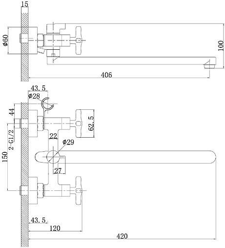 Смеситель для ванны с длинным изливом Rossinka хром RS39-84