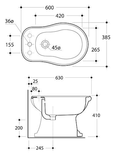 Биде напольное Kerasan Retro белый 102001*1