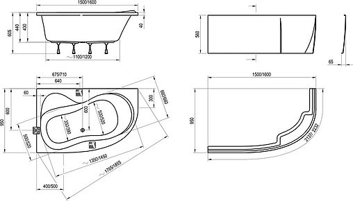 Ванна акриловая Ravak ROSA 160x95 P C581000000