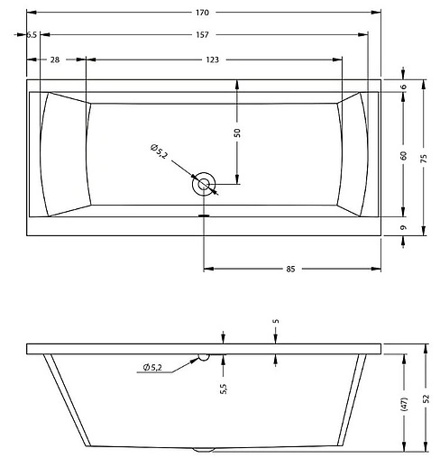 Ванна акриловая Riho JULIA 170х75 B011001005