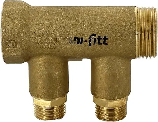 Коллектор запорный проходной 2 отвода 1&quot;в/н x ½&quot;н Uni-fitt 424G4220