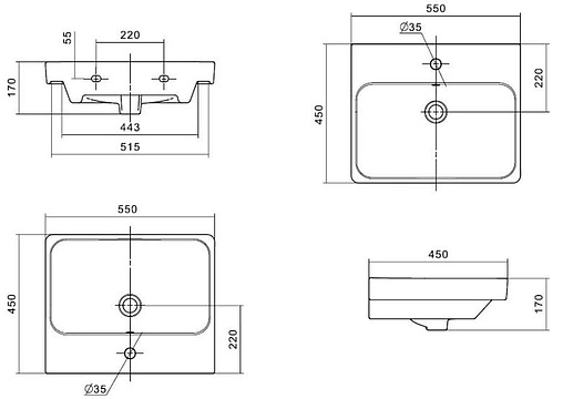 Раковина Santek Адриана 55 белый 1WH501620 Раковина Santek Адриана 55 белый 1WH501620