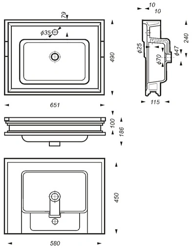 Раковина Sanita Luxe Ampir 65 белый WB.FN/Ampir/65-N/WHT.G/S1