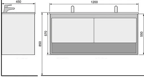 Тумба под умывальник подвесная Jorno Glass 120 белый/дуб сонома Gla.01.122/P/W