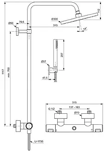 Душевая система с термостатом для душа Ideal Standard Ceratherm чёрный матовый BC748XG Душевая система с термостатом для душа Ideal Standard Ceratherm чёрный матовый BC748XG, 2