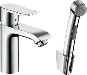 Смеситель для раковины с гигиеническим душем Hansgrohe Metris 110 хром 31285000 Смеситель для раковины с гигиеническим душем Hansgrohe Metris 110 хром 31285000, 1