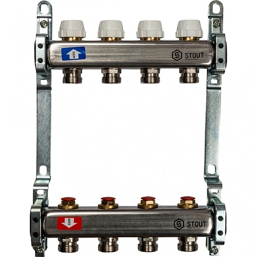 Группа коллекторная без расходомеров 4 отвода 1&quot;в/в x ¾&quot;ек Stout SMS 0922 000004